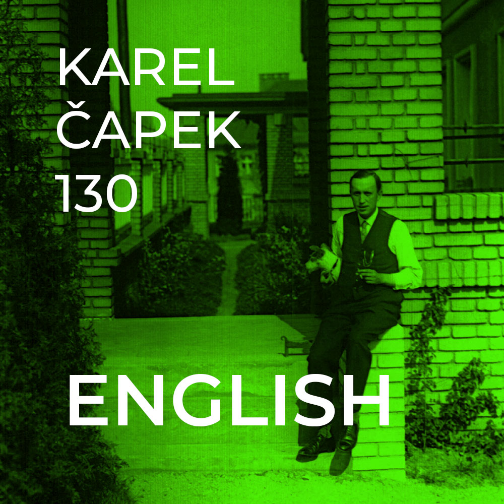 Grafický prvek, odkaz na výstavu Karel Čapek v angličtině, PDF, 13 MB