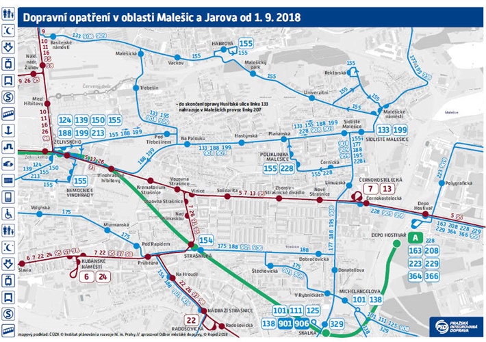 Dopravní opatření v oblasti Malešic a Jarova od 1. 9. 2018