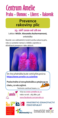 Centrum Amelie: on-line přednáška Prevence rakoviny plic