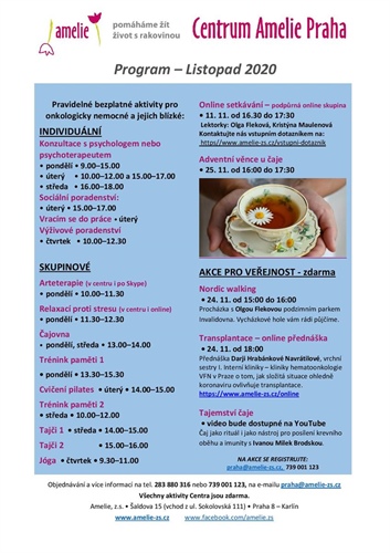 Centrum Amelie: Program na listopad 2020