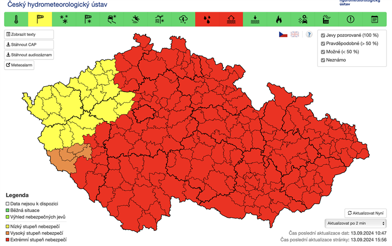 Doporučení povodňové komise Prahy 10 a rozšíření výstrahy meteorologů