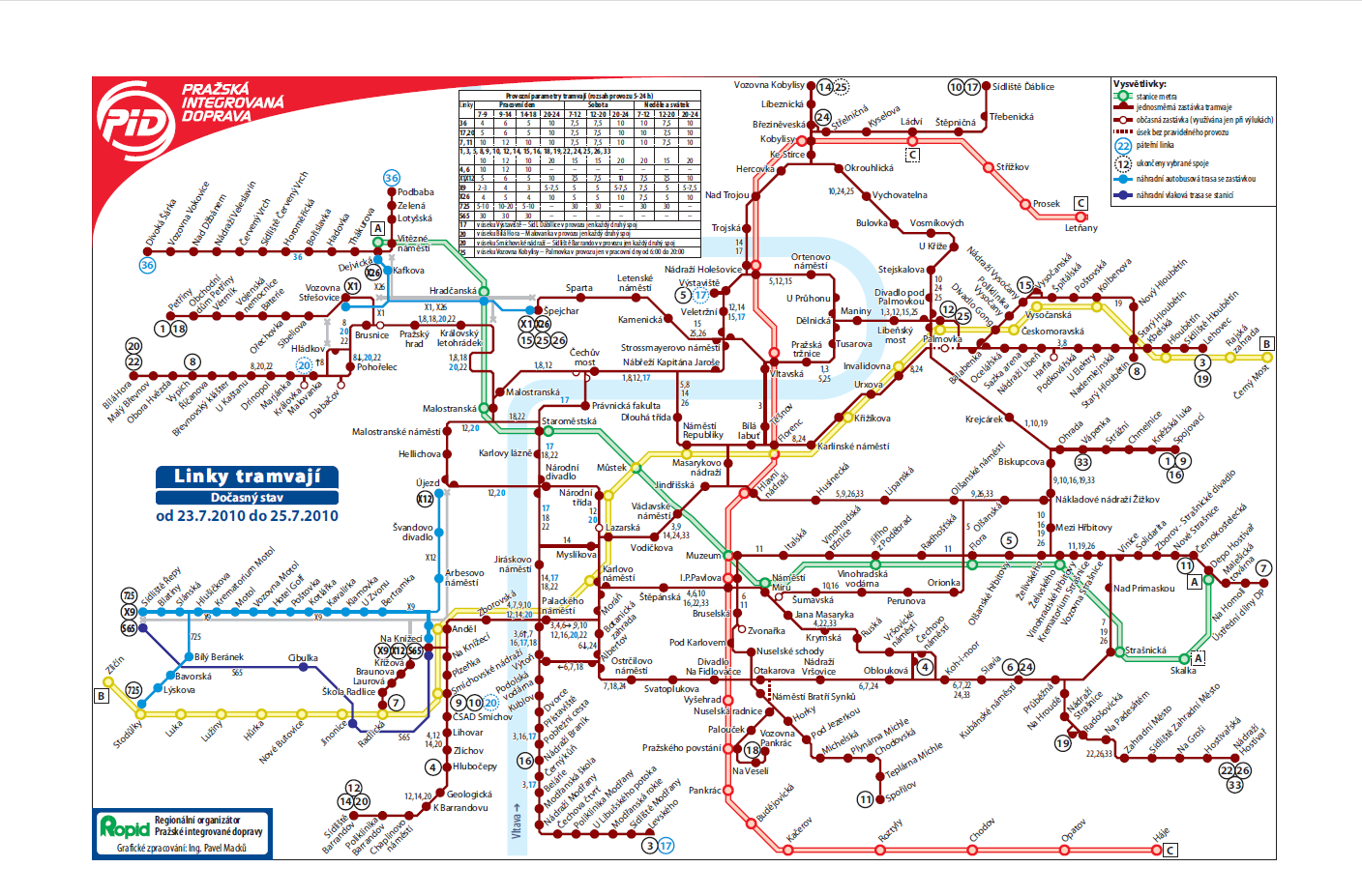 tramvajové linky praha mapa Tramvajové výluky v Praze od 23. července do 31. srpna 2010 (4 